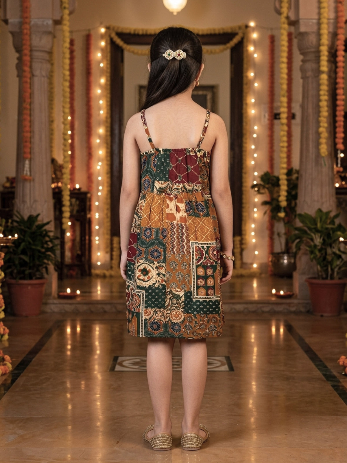 Girl’s Cotton A-Line Midi Dress – Festive Wear