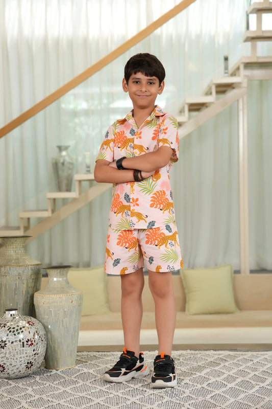 Boys Tropical Co-Ord Set – Beach Vacation Shirt & Shorts for Birthday and Pool Party
