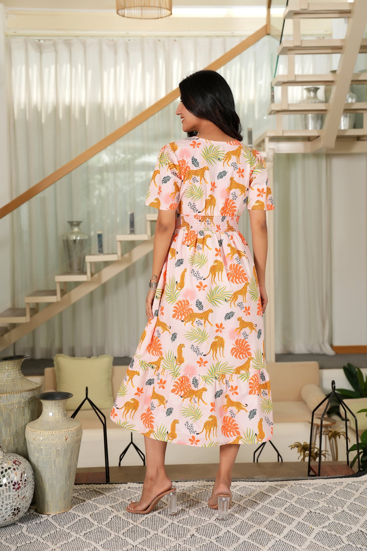 Women Printed Midi Dress – Tropical Vacation Beach and Pool Party Outfit