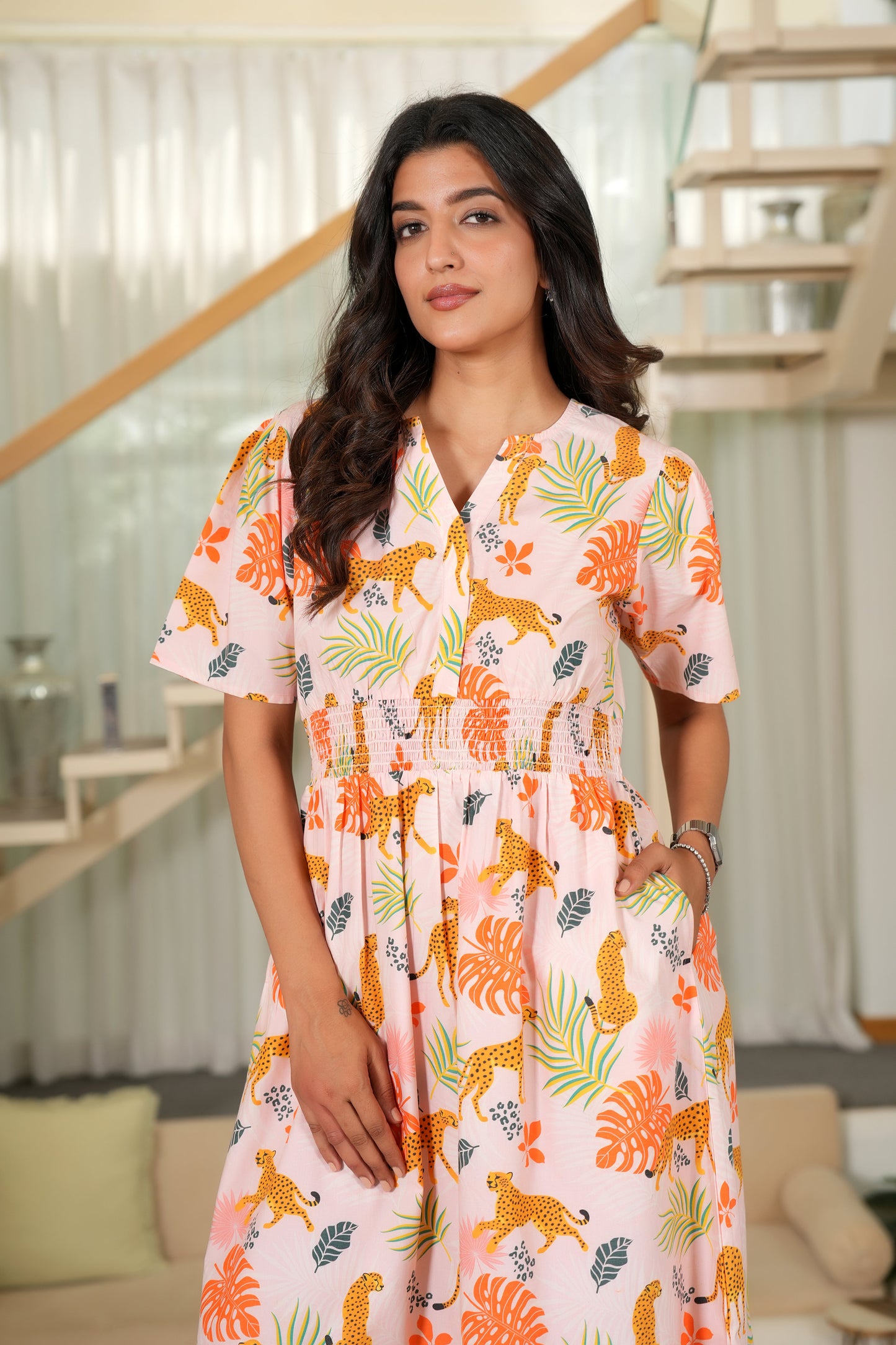 Women Printed Midi Dress – Tropical Vacation Beach and Pool Party Outfit