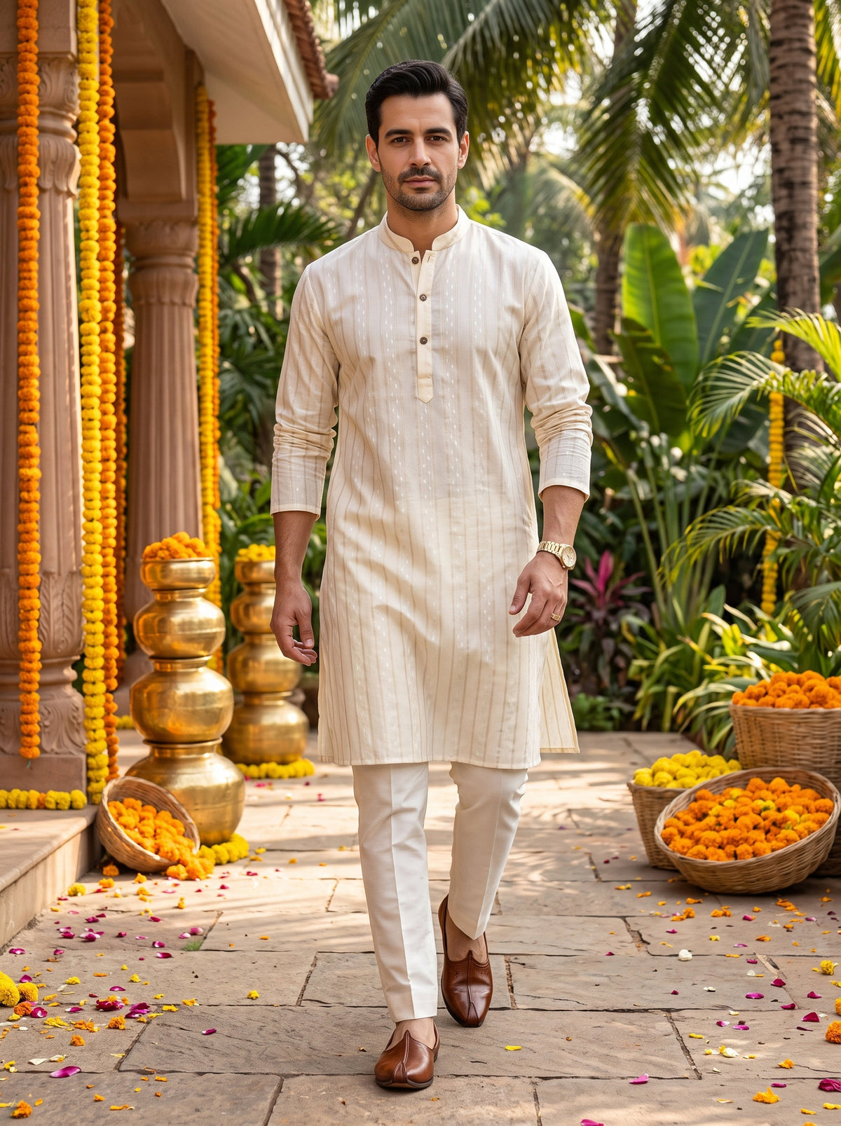 Men’s Traditional Cotton Kurta – Puja & Festival Wear