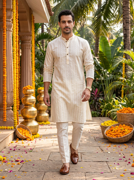Men’s Traditional Cotton Kurta – Puja & Festival Wear