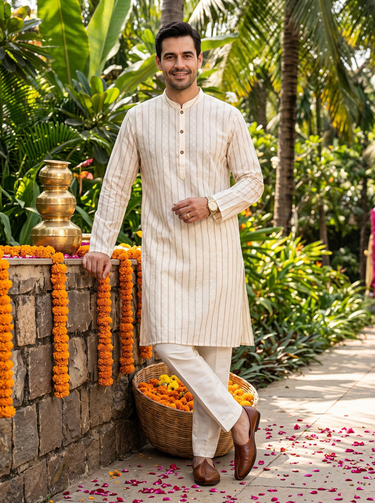 Men’s Traditional Cotton Kurta – Puja & Festival Wear