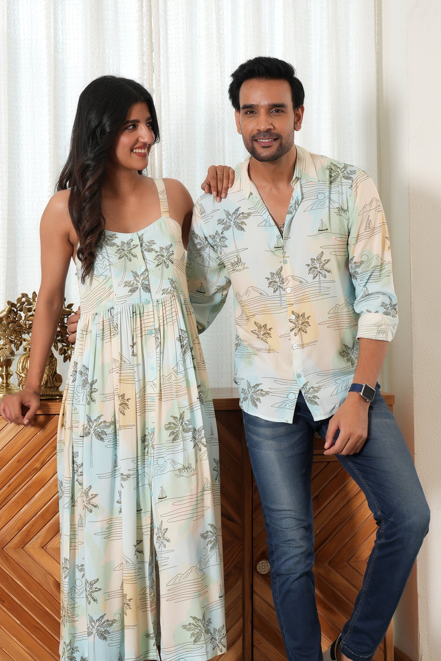 Couple Matching Outfit – Shirt & Dress Combo for Beach Vacations