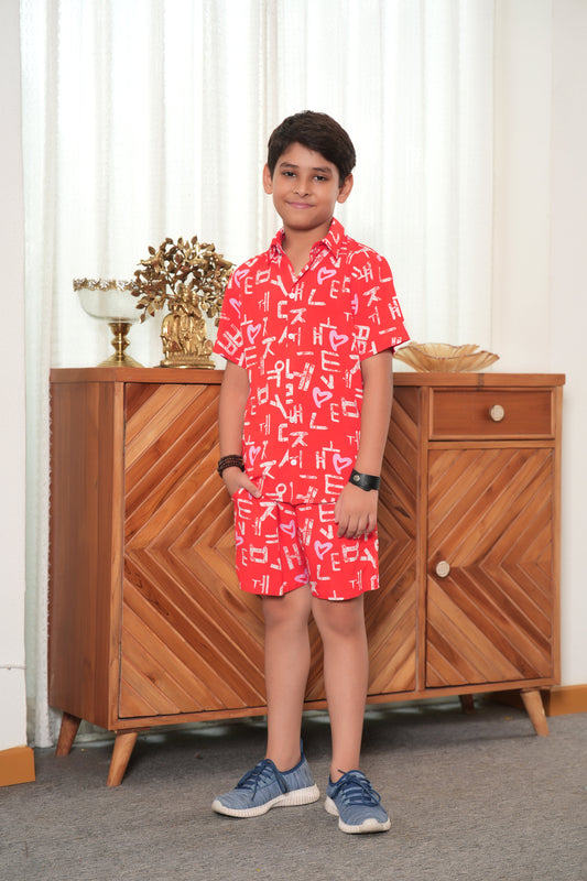 Boy’s White Tropical Co-Ord Set – Shirt & Shorts Summer Beach Outfit