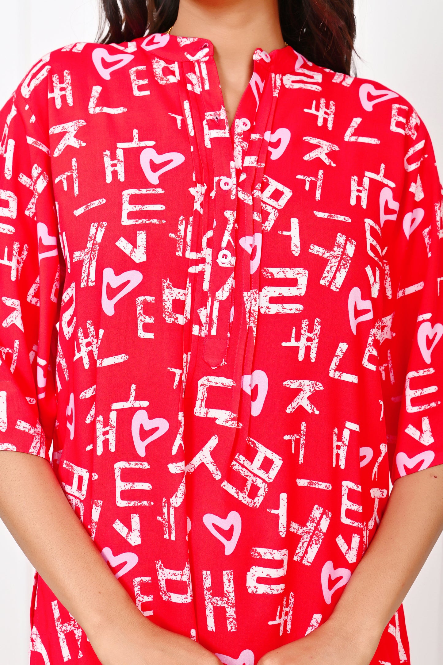 Women’s Love Script Kurta Dress – Elegant Valentine Outfit