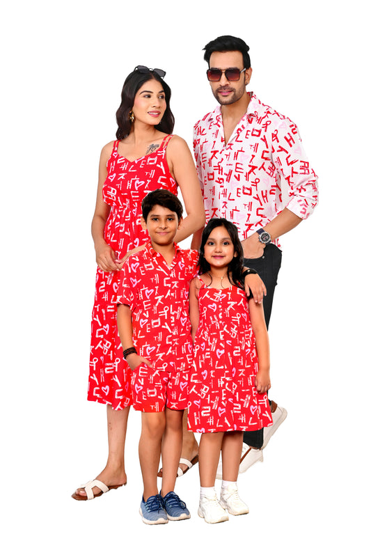 Family Matching Outfits – Love Print White Vacation Combo