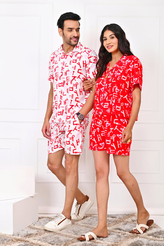 Couple Matching Love Script Co-Ord Set – Romantic Valentine Outfit