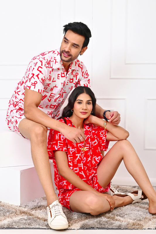 Couple Matching Love Script Co-Ord Set – Romantic Valentine Outfit