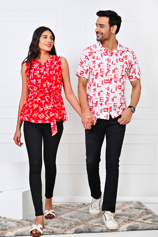 Couple Matching Love Script Outfit – Romantic Shirt & Dress Combo