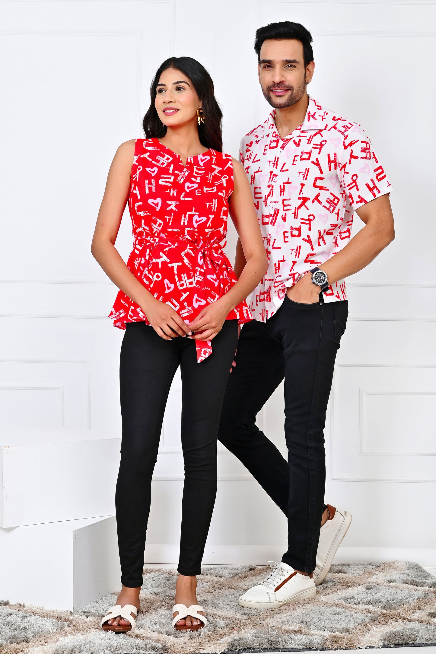 Couple Matching Love Script Outfit – Romantic Shirt & Dress Combo