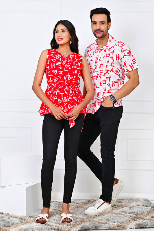 Couple Matching Love Script Outfit – Romantic Shirt & Dress Combo