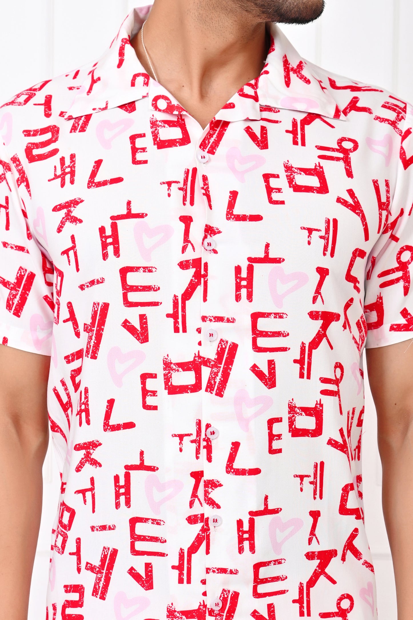 Men’s Love Script White Co-Ord Set – Romantic Shirt & Shorts Valentine Outfit