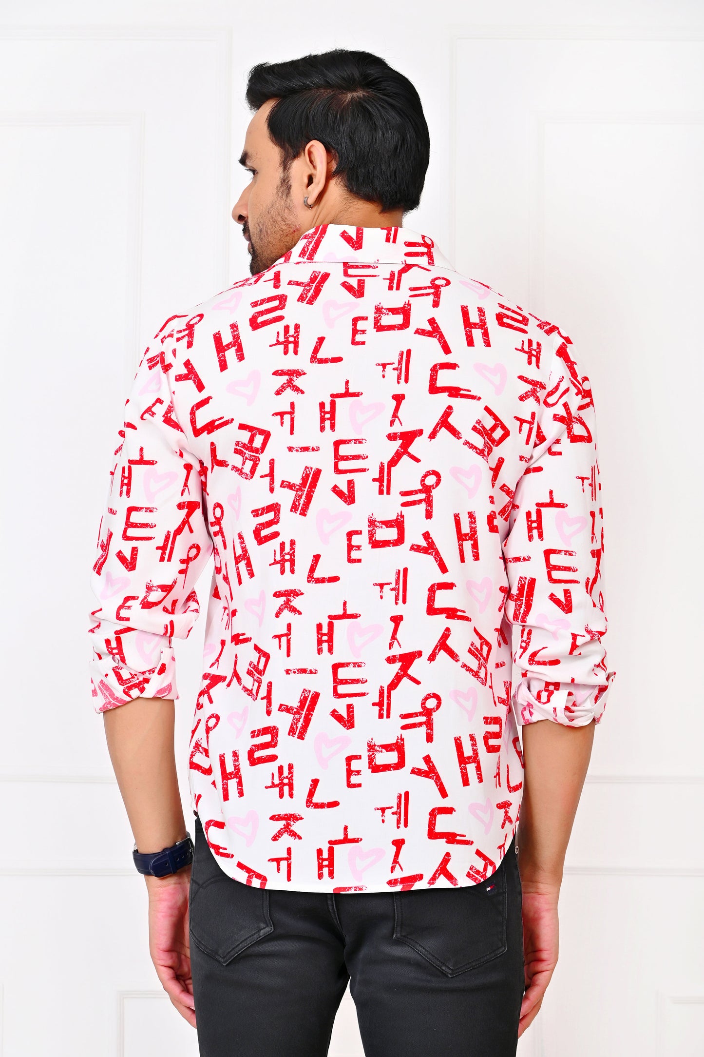Men’s White Love Script Full Sleeve Shirt – Romantic Valentine Outfit