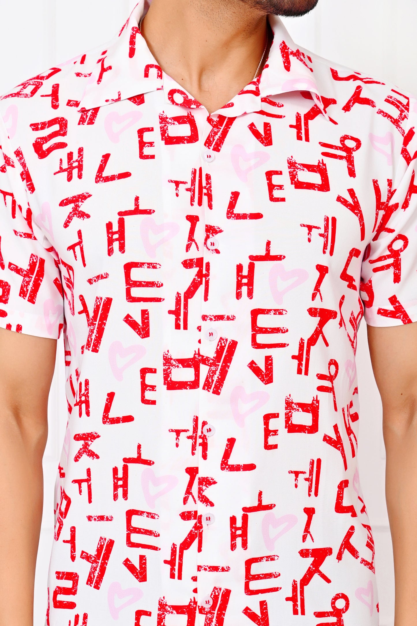 Men’s White Love Script Short Sleeve Shirt – Valentine Casual Wear
