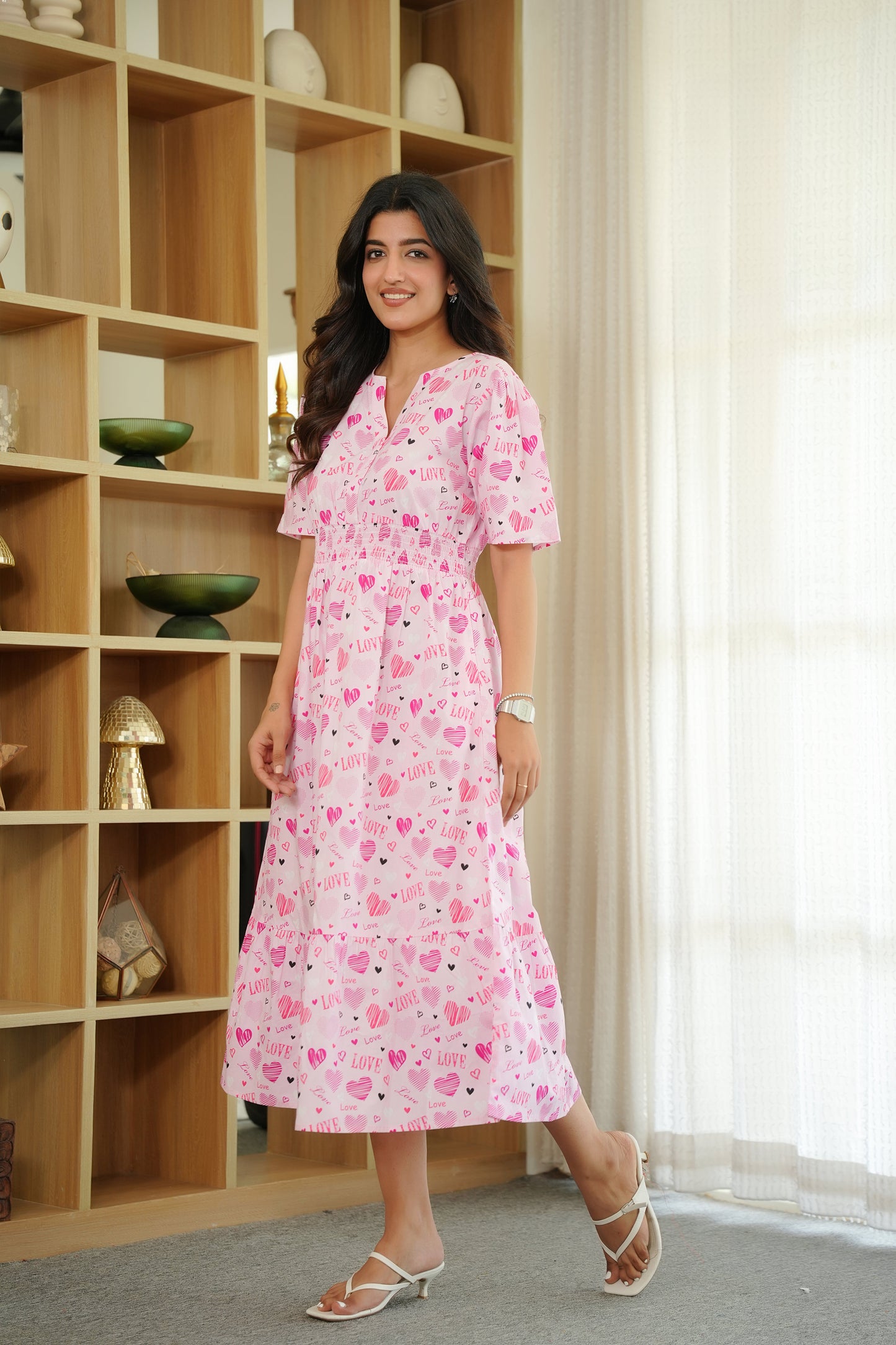 Women’s Flamingo Midi Dress – Printed Summer Vacation Dress