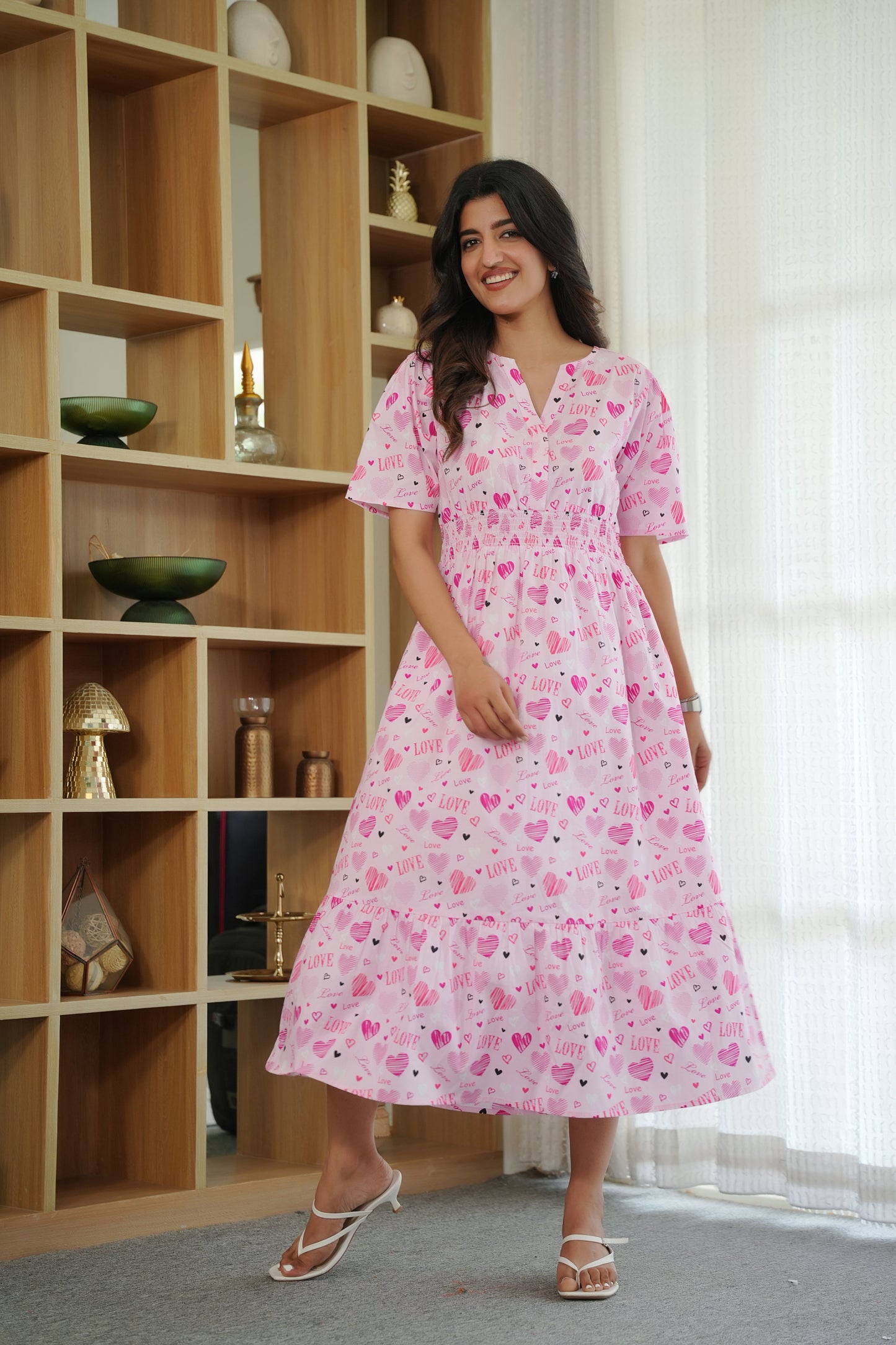 Women’s Flamingo Midi Dress – Printed Summer Vacation Dress