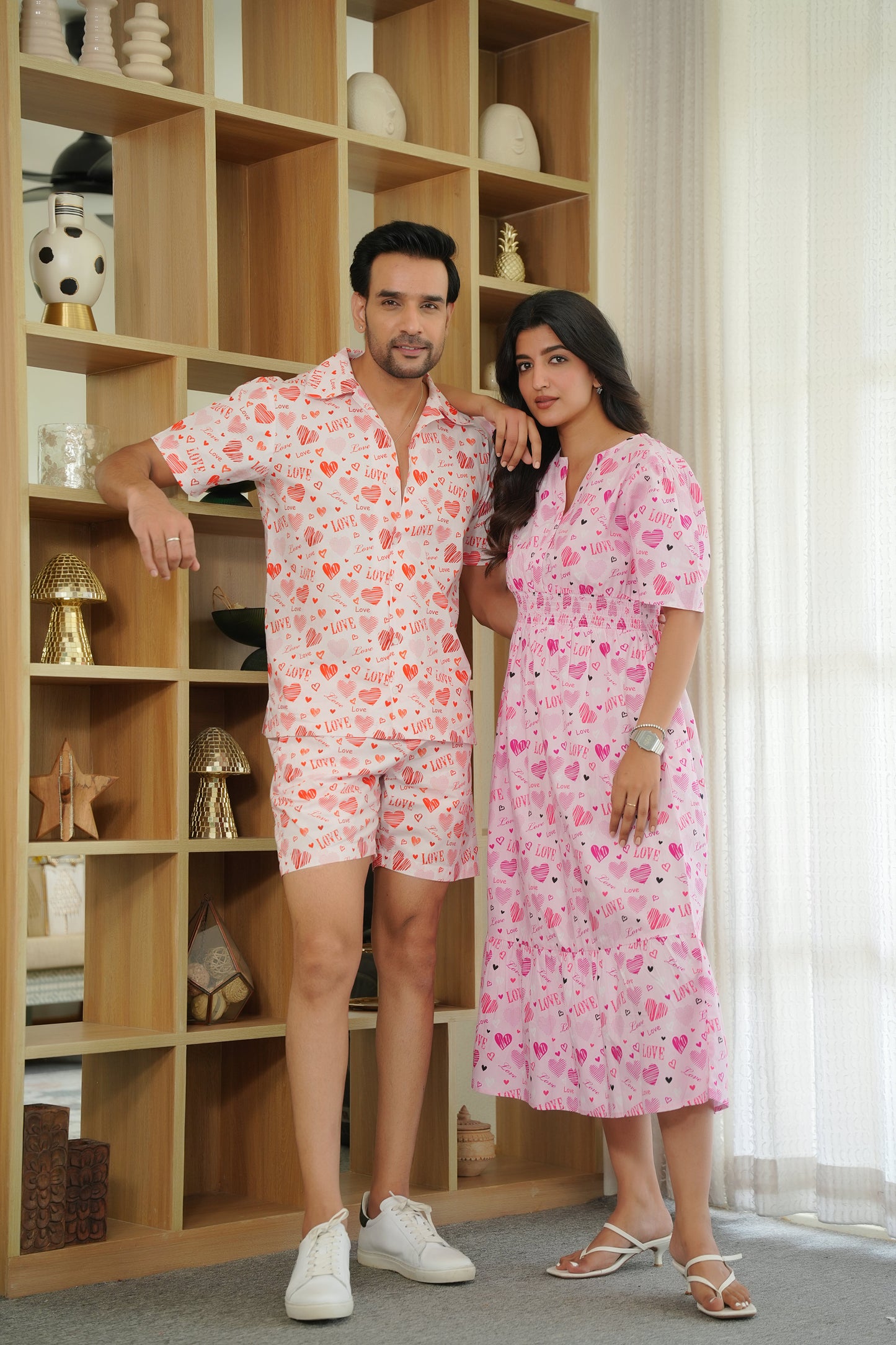 Couple Matching Love Script Outfit – Romantic Shirt & Dress Combo