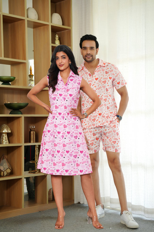 Couple Matching Valentine Dress Set – Love Script Co-Ord & Dress