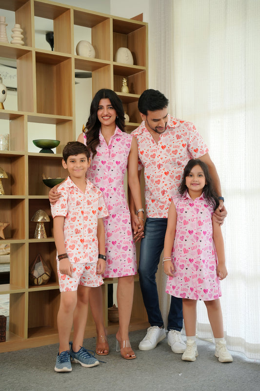 Family Matching Outfits – Love Print White Vacation Combo