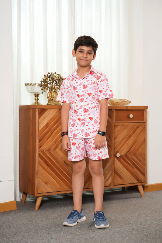 Boy’s White Tropical Co-Ord Set – Shirt & Shorts Summer Beach Outfit