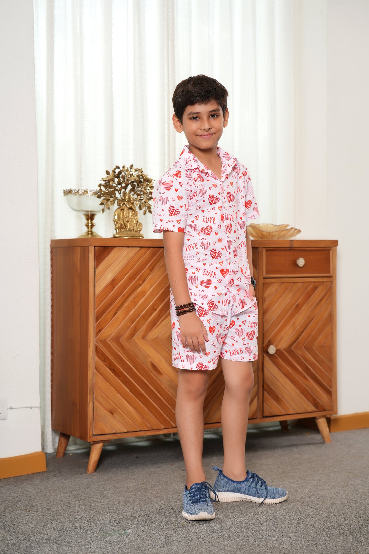 Boy’s White Tropical Co-Ord Set – Shirt & Shorts Summer Beach Outfit