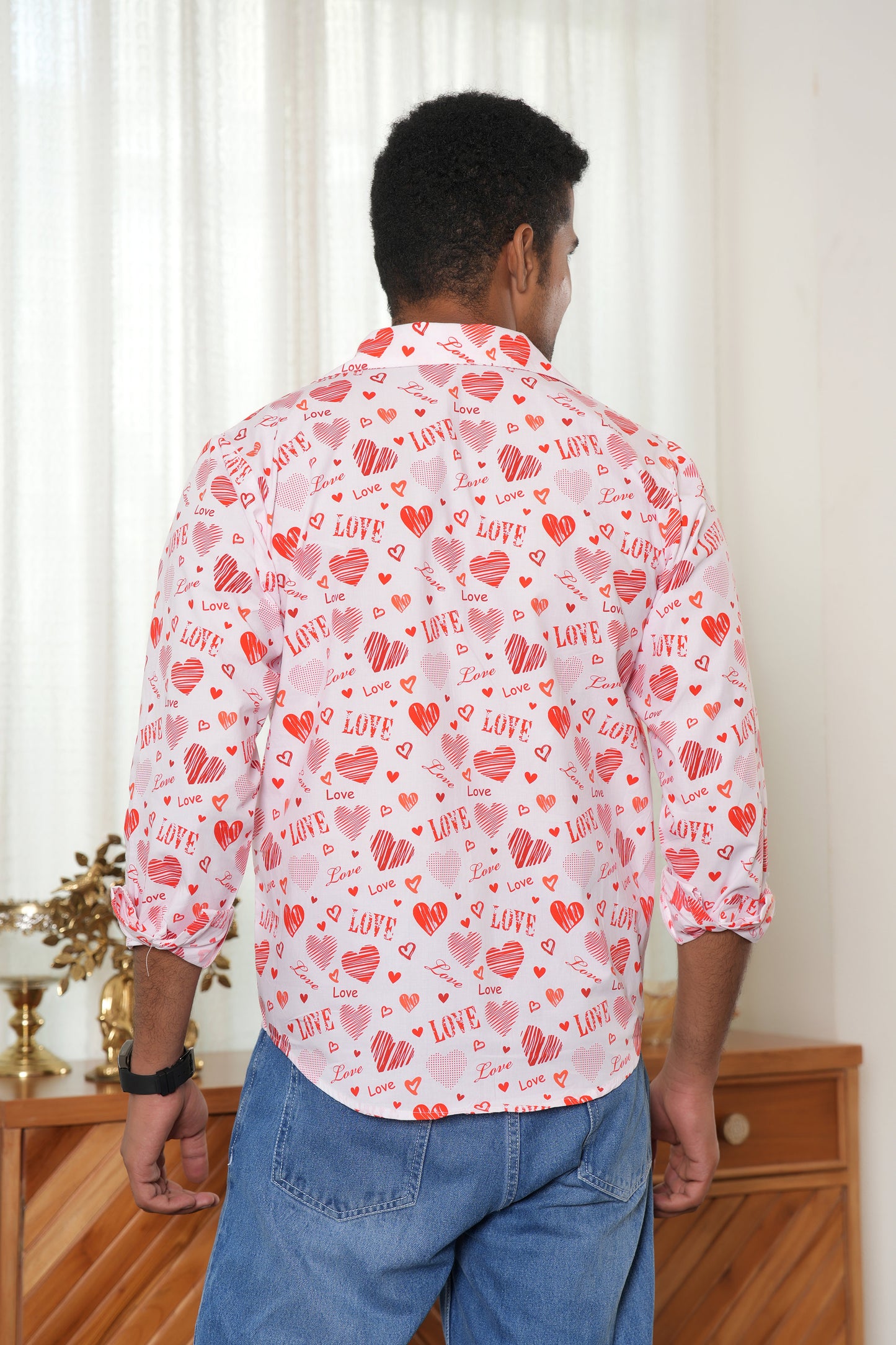 Men’s White Love Script Full Sleeve Shirt – Romantic Valentine Outfit