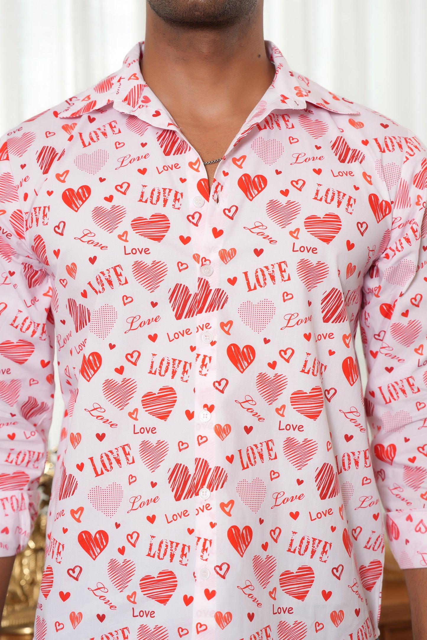 Men’s White Love Script Full Sleeve Shirt – Romantic Valentine Outfit