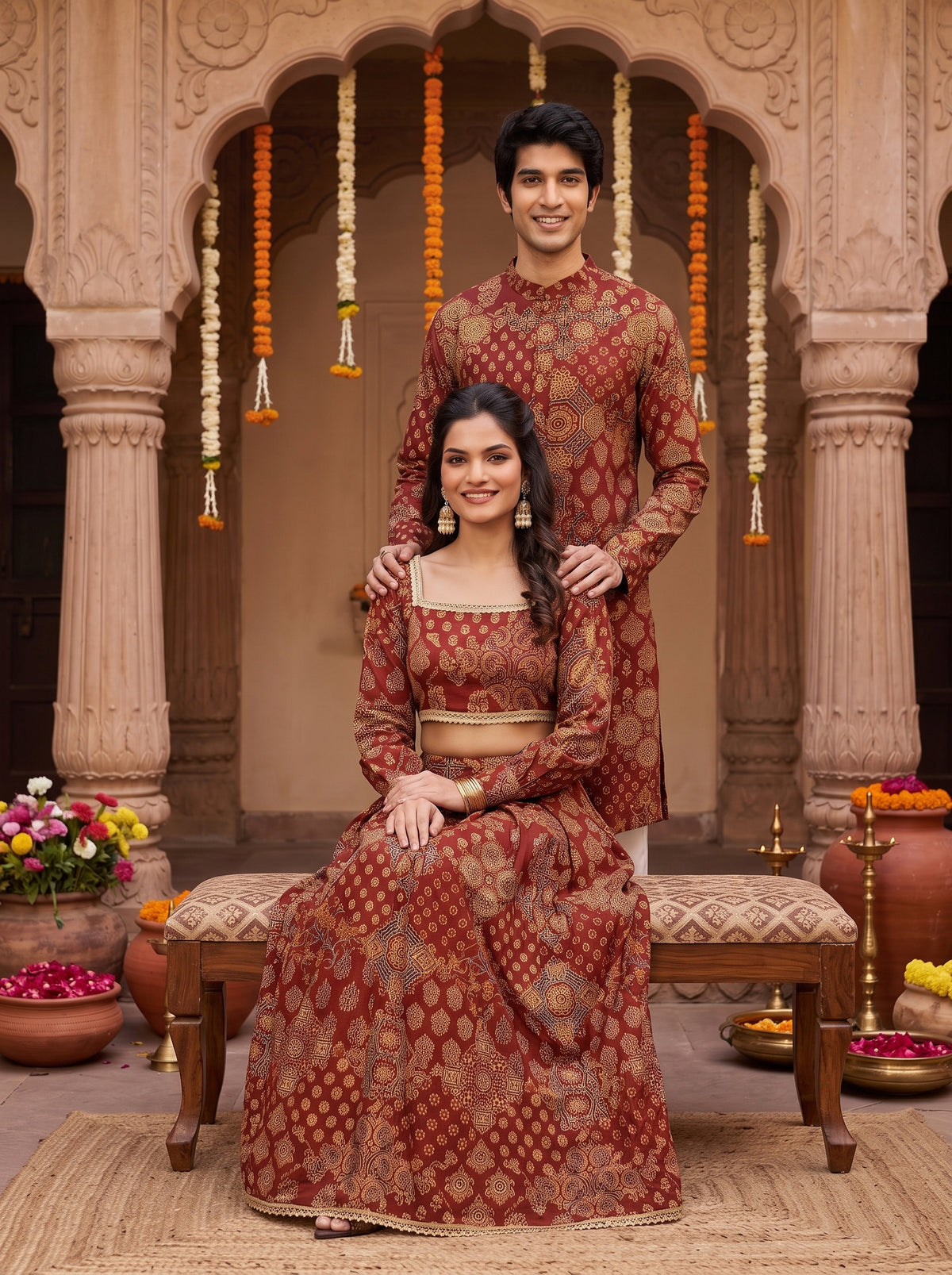 Couple Matching Ethnic Set – Cotton Festive Wear