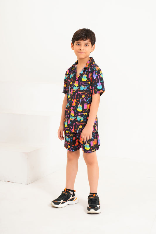 Boys’ Co-Ord Set – Shirt & Shorts In Tropical Print