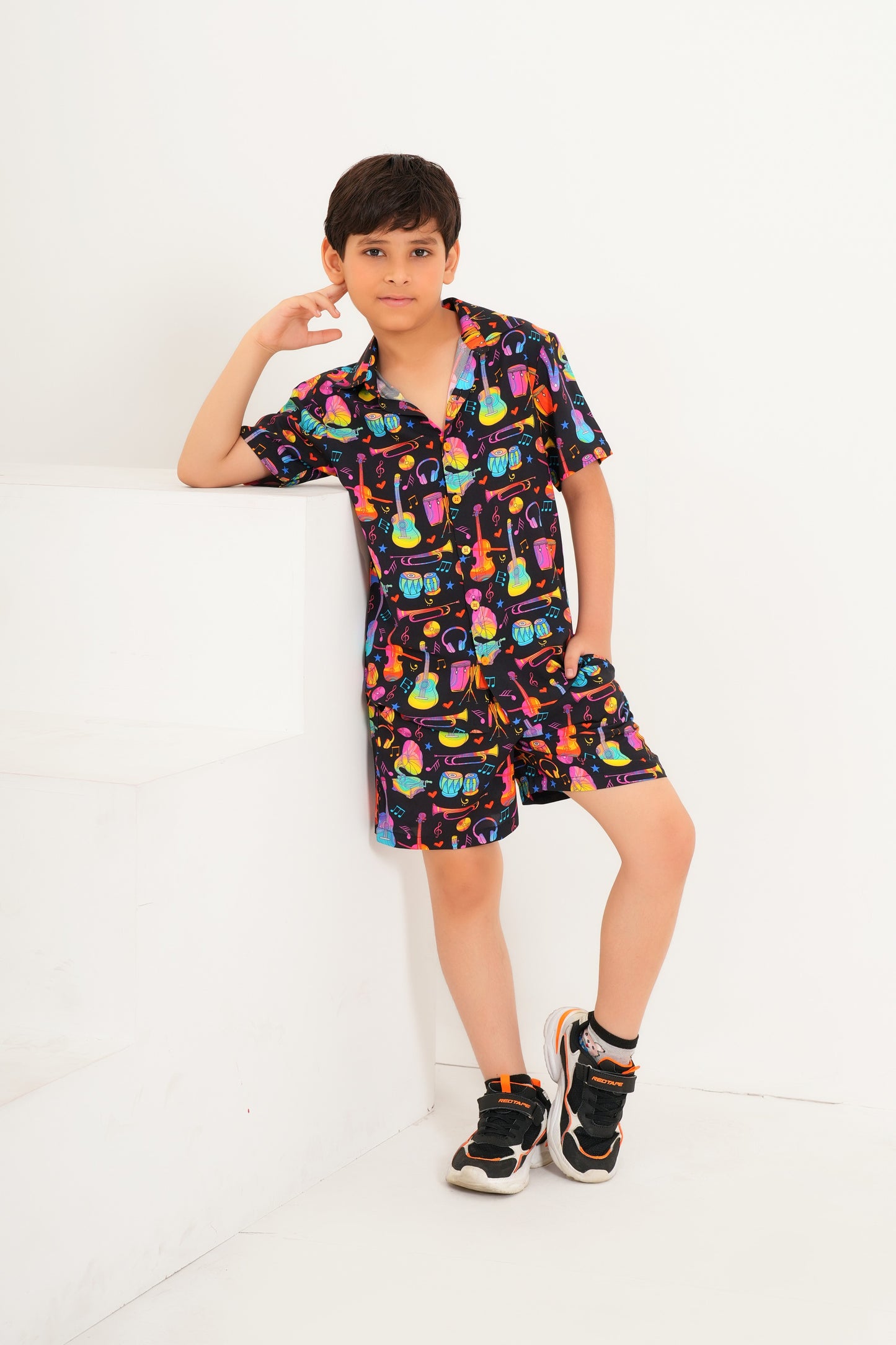 Boys’ Co-Ord Set – Shirt & Shorts In Tropical Print