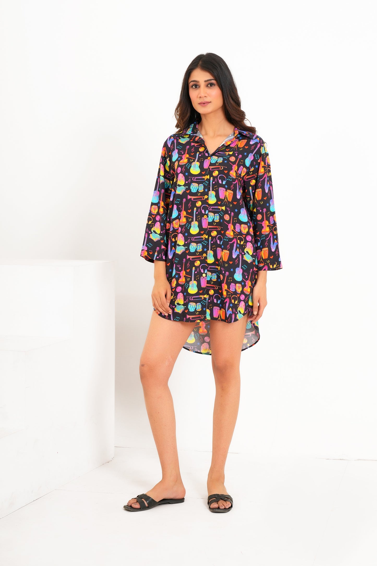 Women’S Tropical Print Shirt Dress – Casual Holiday Wear