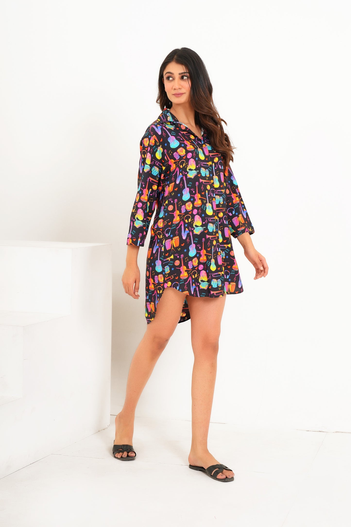 Women’S Tropical Print Shirt Dress – Casual Holiday Wear