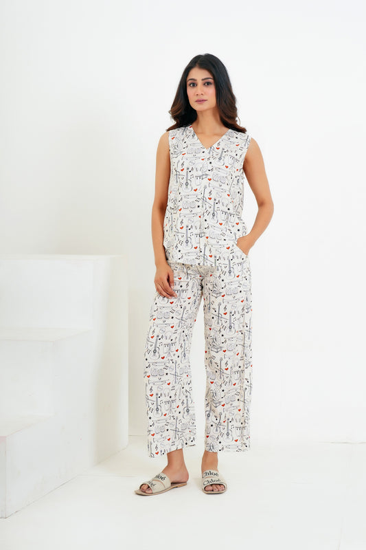 Women’S Funky Pajama Co-Ord – Sleeveless Top & Bottoms For Vacations