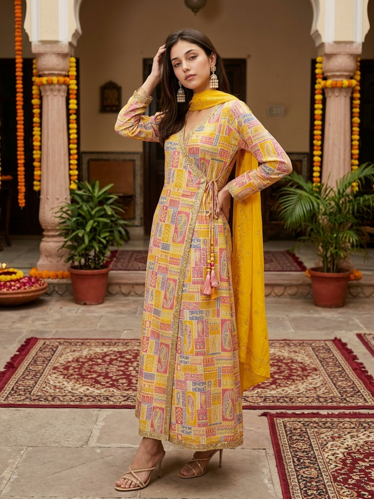 Women’s Printed Angrakha Maxi Dress – Cotton Festive Wear