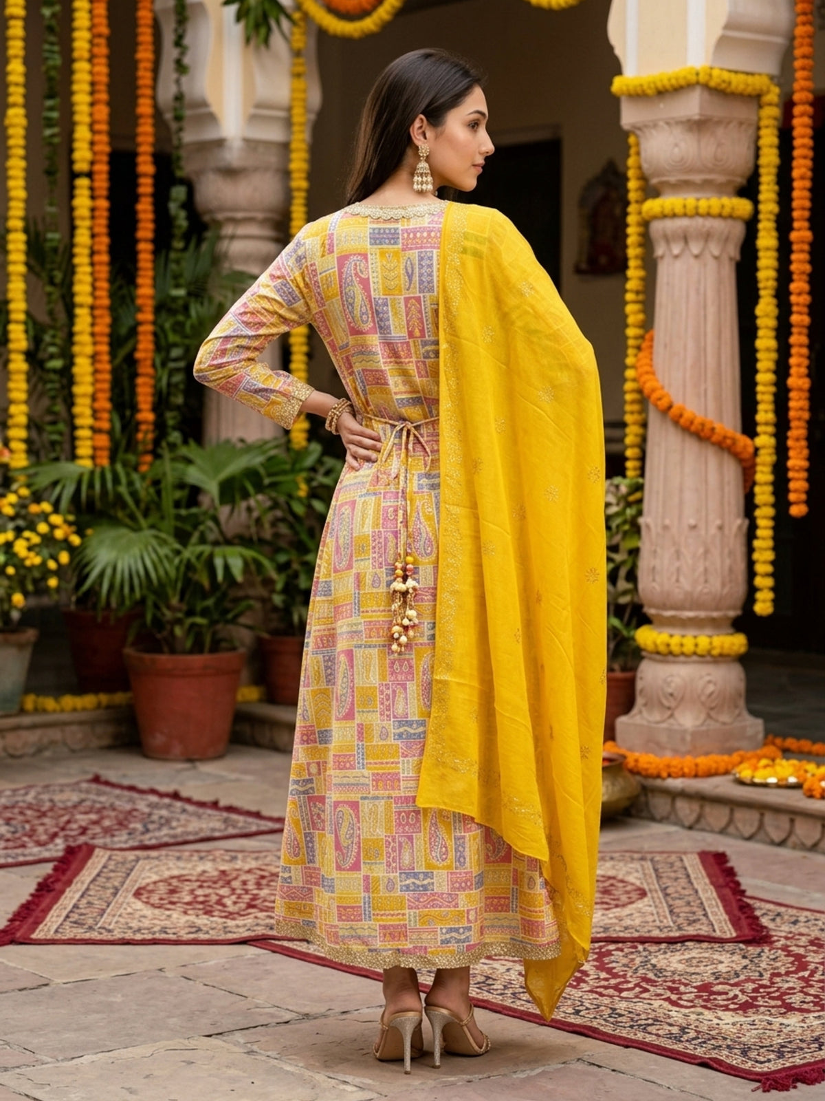 Women’s Printed Angrakha Maxi Dress – Cotton Festive Wear