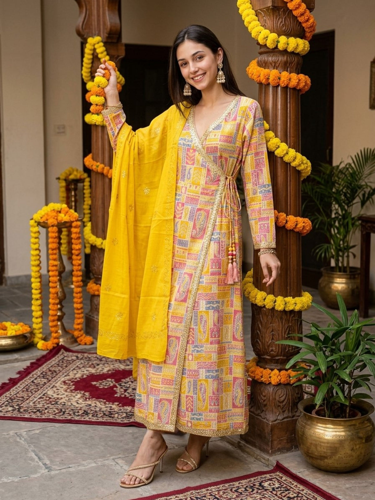 Women’s Printed Angrakha Maxi Dress – Cotton Festive Wear
