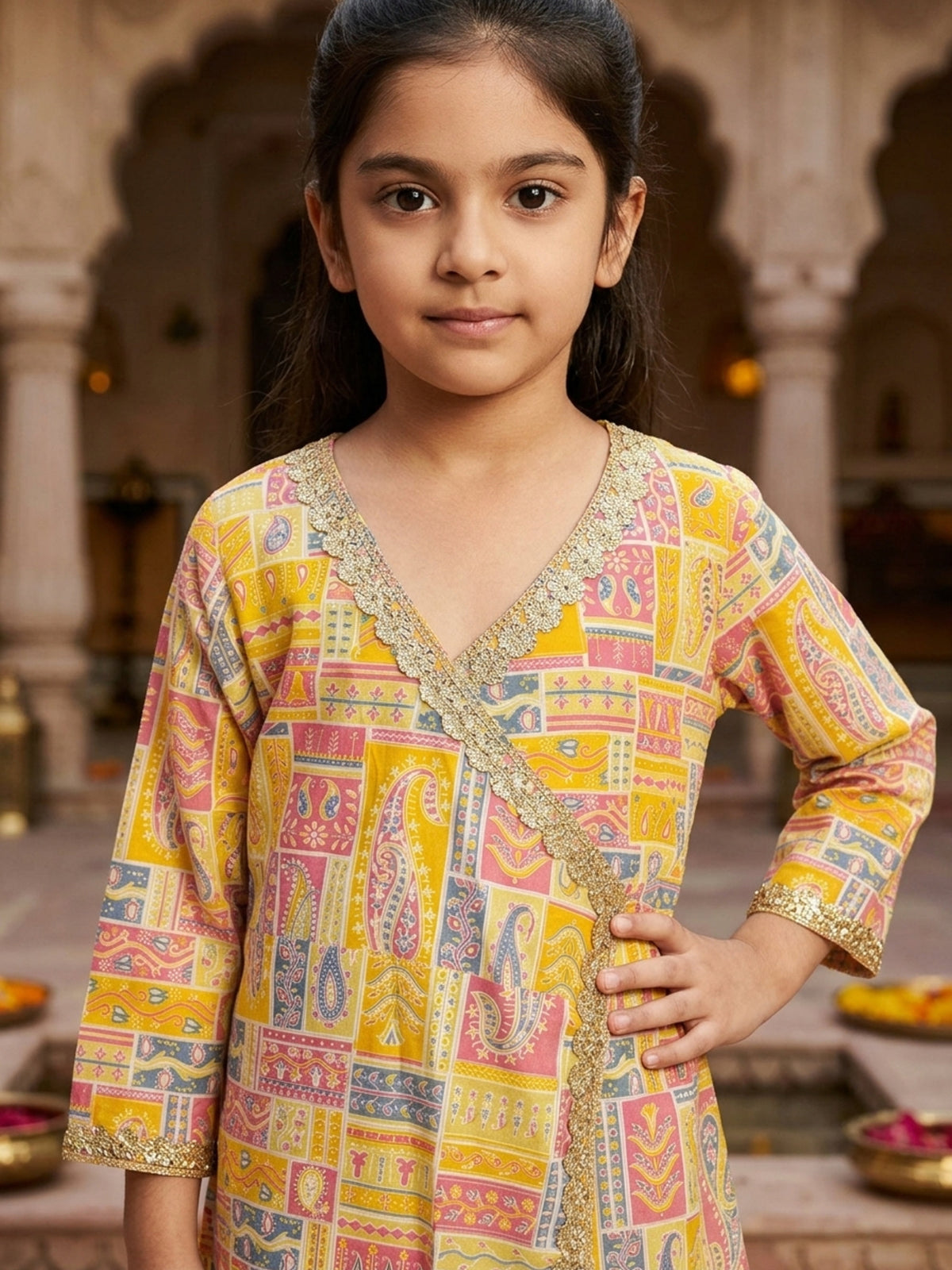 Girl’s Cotton A-Line Midi Dress – Festive Ethnic Wear