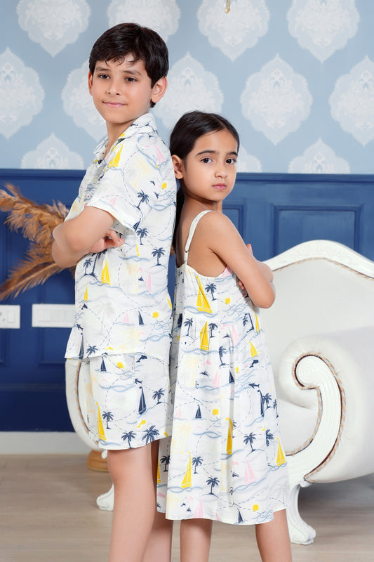 Brother-Sister Matching Holiday Outfits – Tropical Resort Wear for Kids
