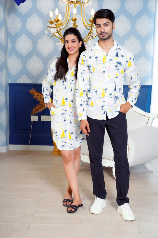 Couples' Vacation Matching Sets – Tropical Print Viscose Outfits