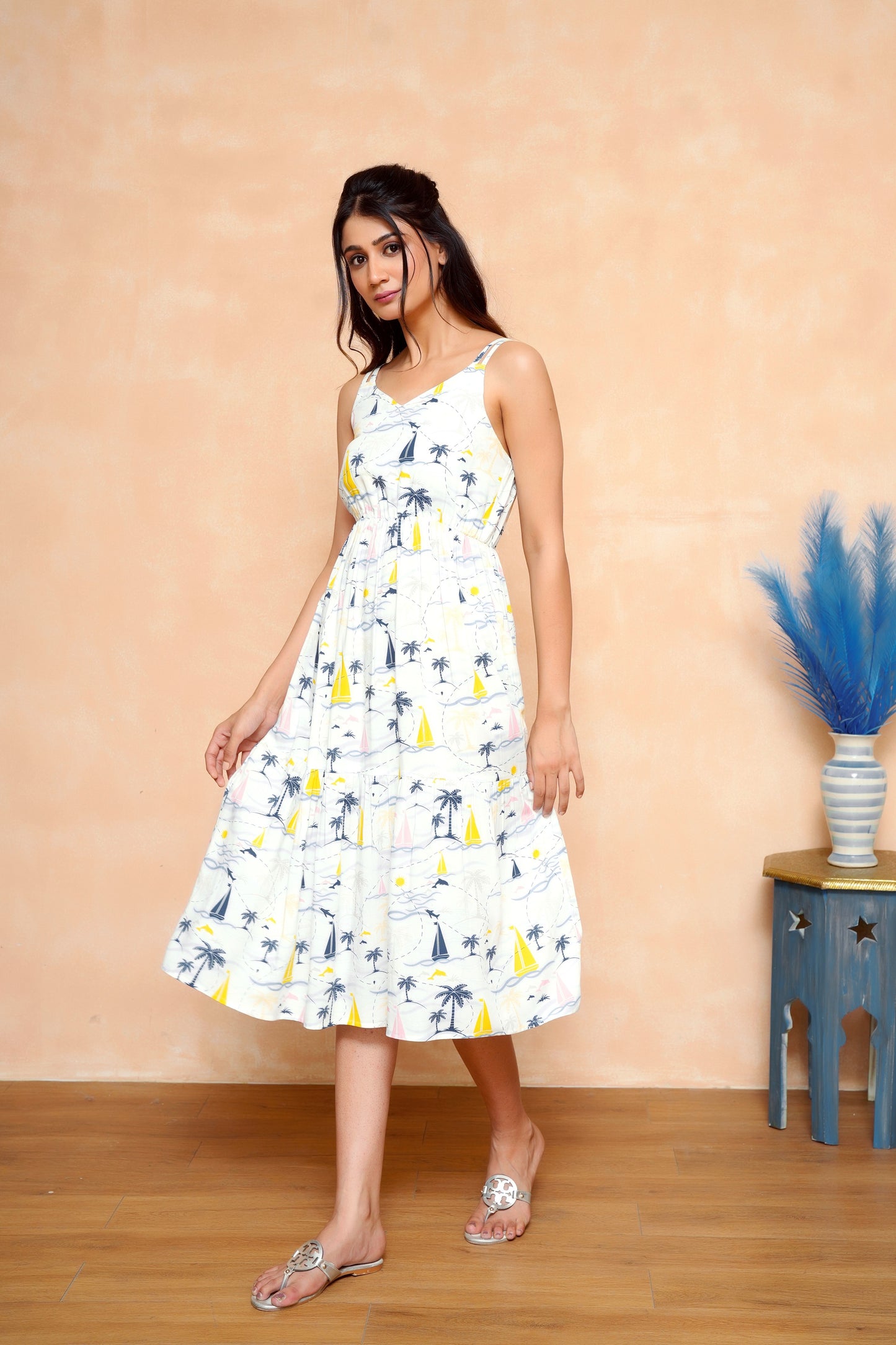 Sleeveless A-Line Midi Dress for Women – Lightweight Beach Outfit