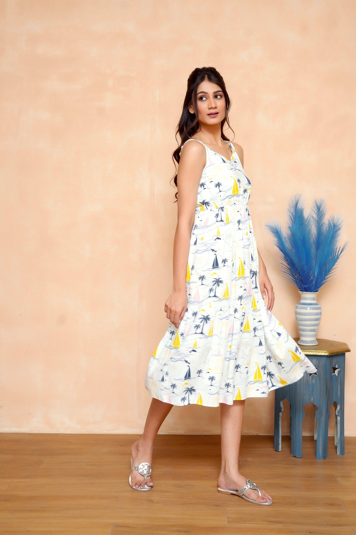 Sleeveless A-Line Midi Dress for Women – Lightweight Beach Outfit