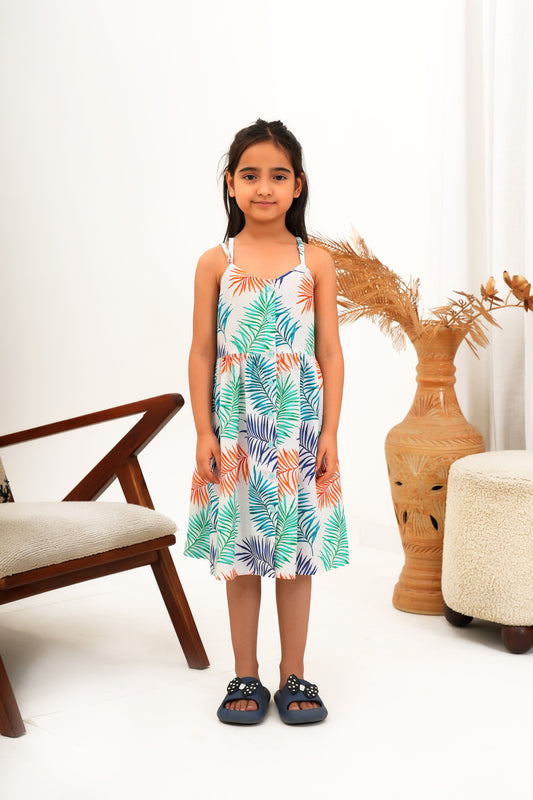 Girls' Sleeveless Tropical Midi Dress – Summer Wear