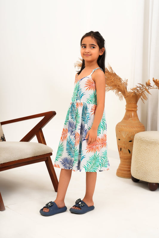 Girls' Sleeveless Tropical Midi Dress – Summer Wear