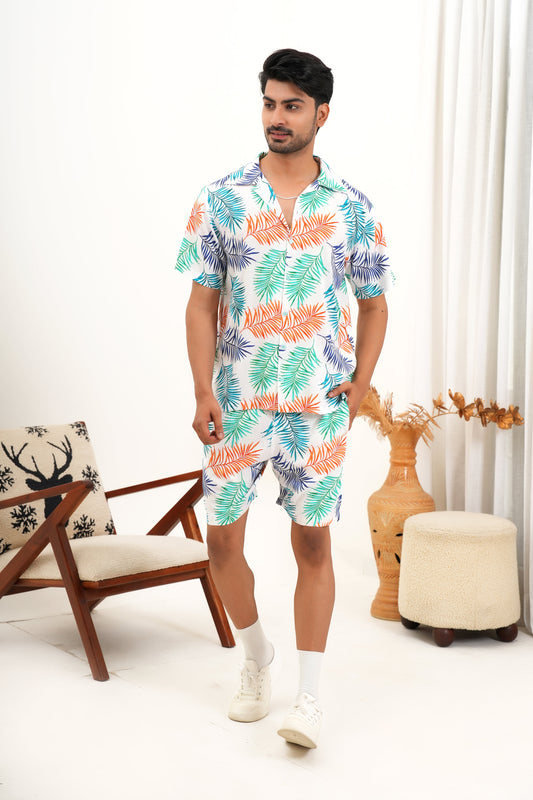 Men’s Resort Co-Ord Set – Printed Tropical Shirt & Shorts