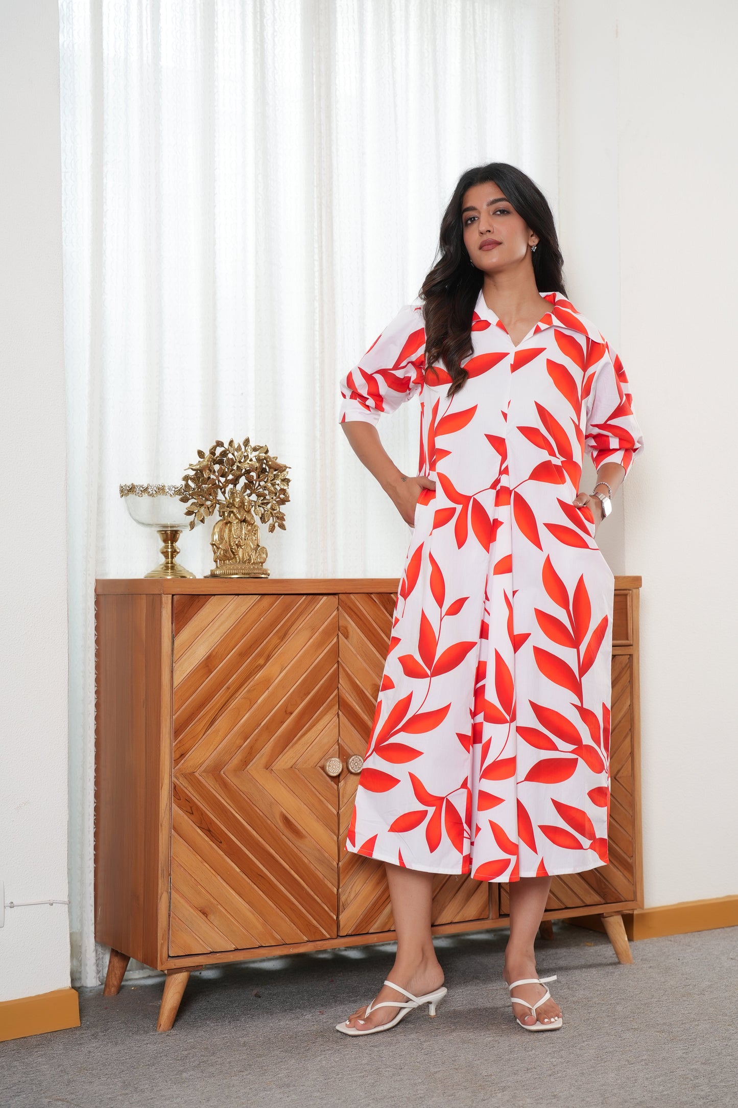 Women Printed Midi Dress – Tropical Vacation Pool Party and Holiday Outfit