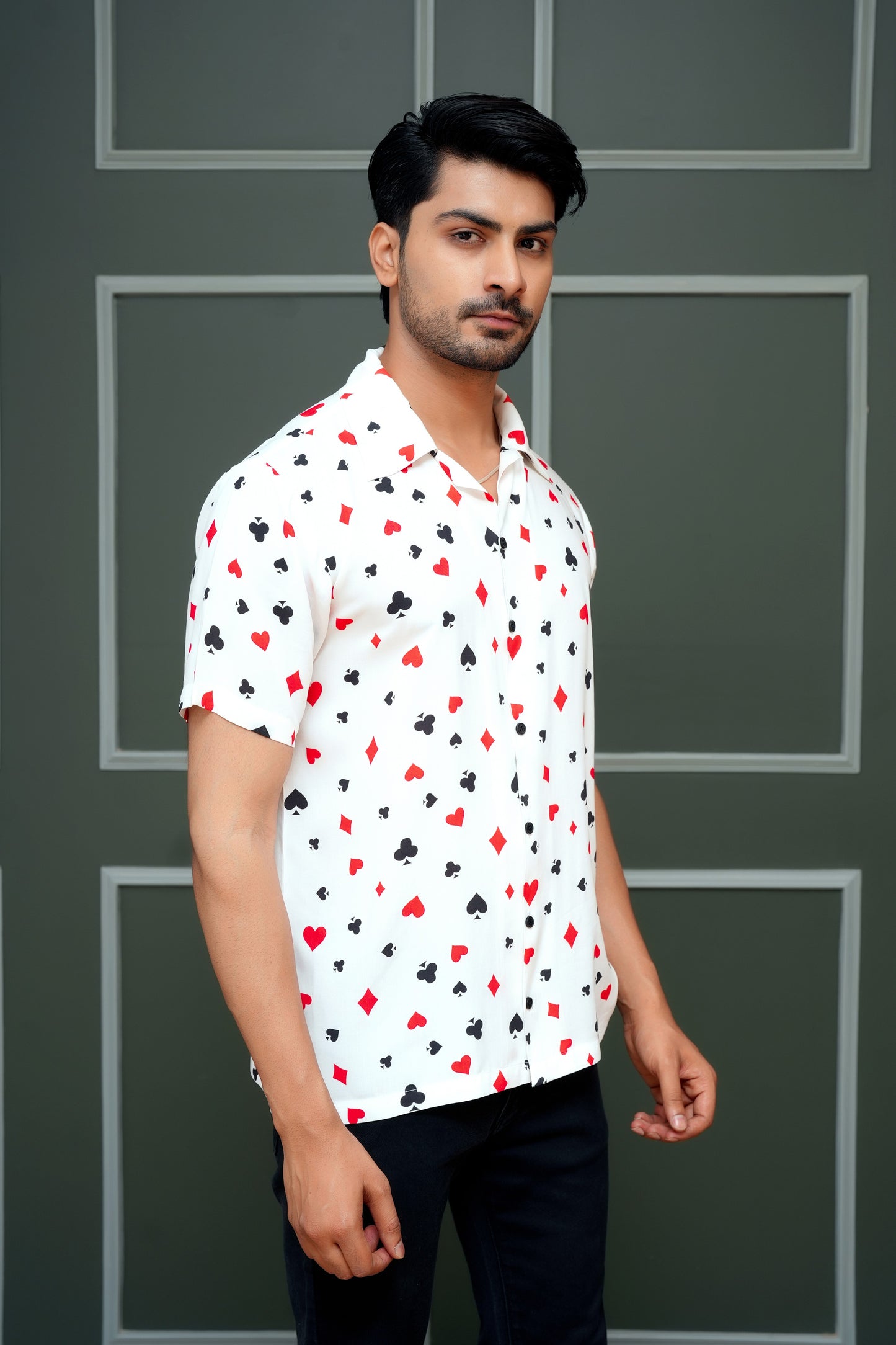Men’s Printed Shirt – Short Sleeve, Statement Casual