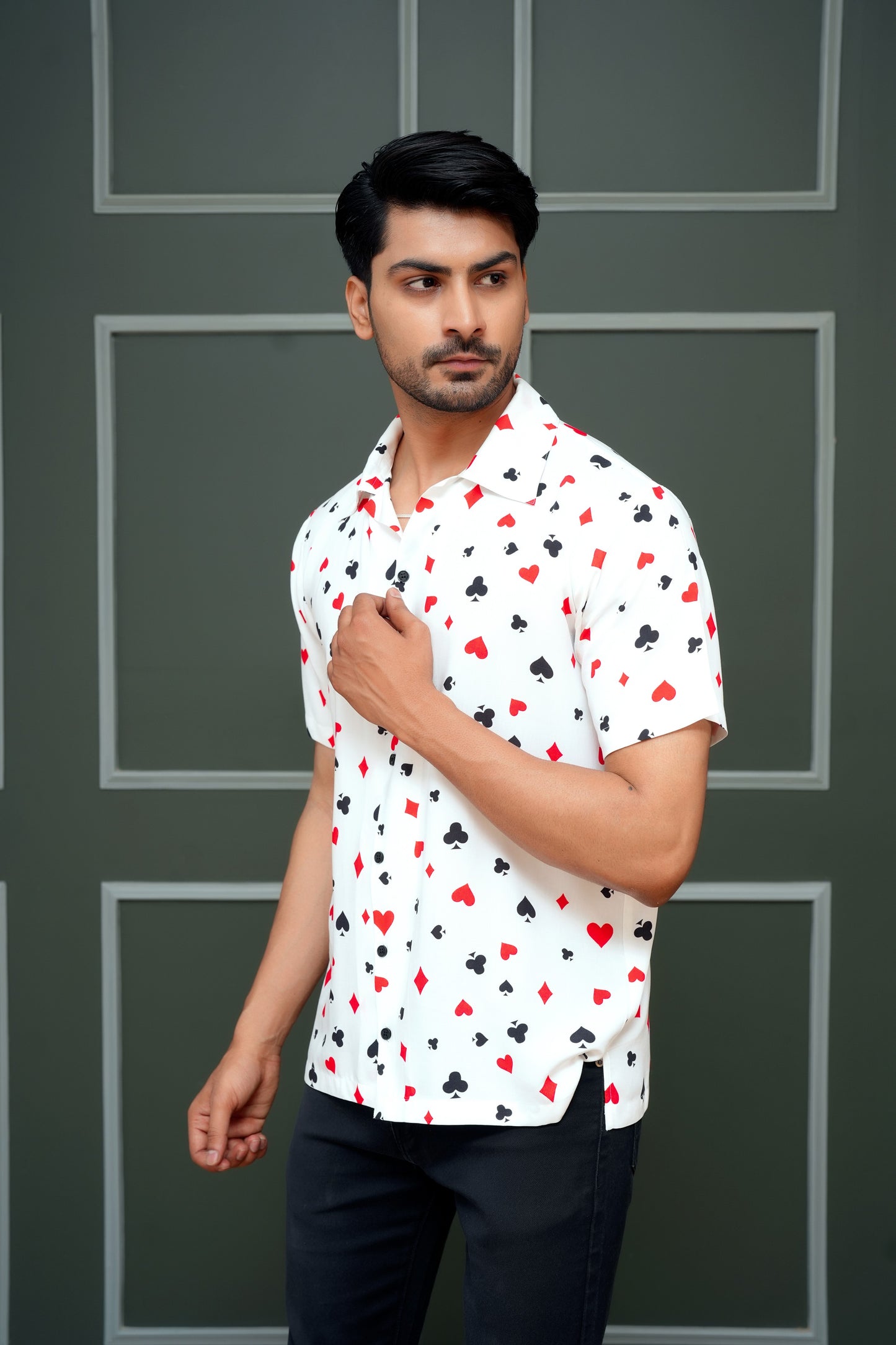 Men’s Printed Shirt – Short Sleeve, Statement Casual