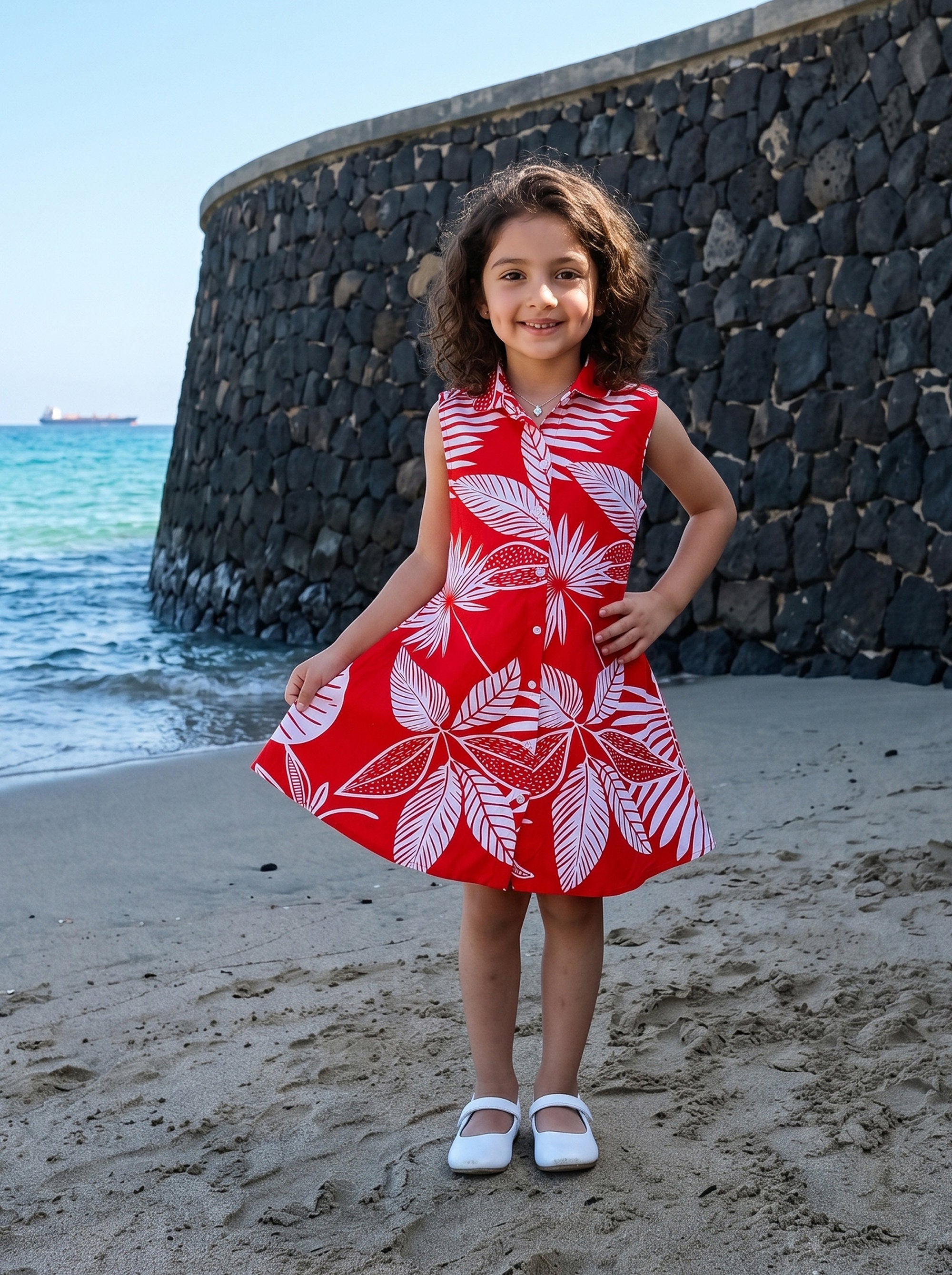 Girl’s A-Line Midi Dress – Summer Vacation & Holiday Wear
