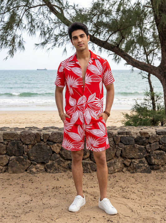 Men’s Tropical Co-Ord Set – Shirt & Shorts for Vacation